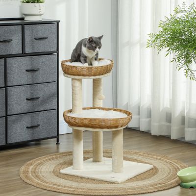 PawHut - Arbre à chat style bohème aspect rotin tressé - beige