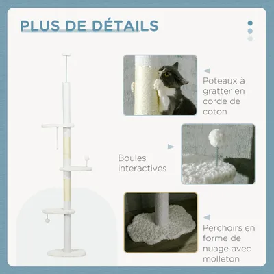 PawHut - arbre à chat poteau design nuage H.225-255 cm - blanc