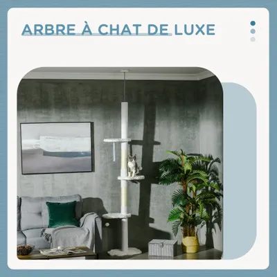 PawHut - Arbre à chat réglable H.225-255cm 3 griffoirs nuages 2 balles