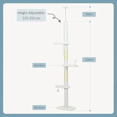PawHut - Arbre à chat réglable H.225-255cm 3 griffoirs nuages 2 balles