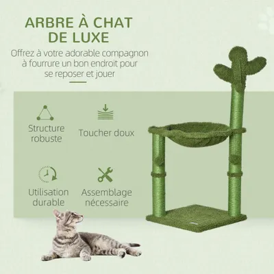 PawHut ? Arbre à chat griffoirs design cactus hamac 3 jouets pompons