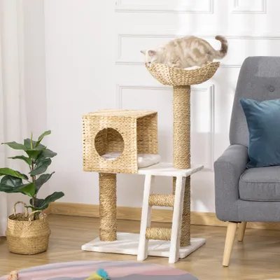 PawHut - arbre à chat style cosy chic H.100 cm - crème beige PawHut - arbre à chat style cosy chic H.100 cm - crème beige