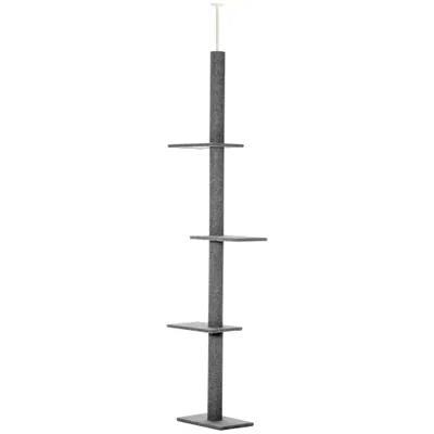 PawHut - arbre à chat poteau 4 niveaux H.228-260 cm - gris