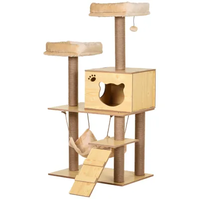 PawHut - arbre à chat multi-équipement H.130 cm - beige