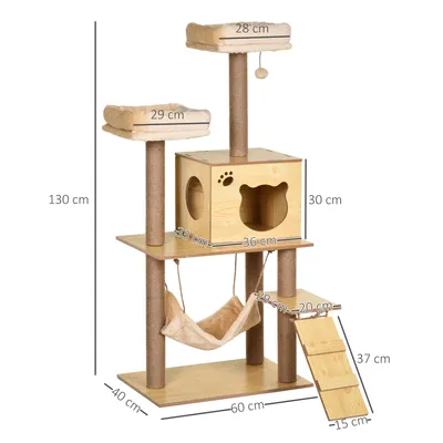 PawHut - arbre à chat multi-équipement H.130 cm - beige