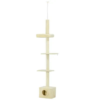 PawHut ? Arbre à chat réglable H.230-260 cm niche 3 plateformes beige