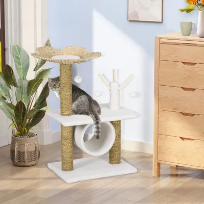 PawHut - arbre à chat style cosy chic fleur H.65 cm - blanc naturel