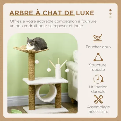 PawHut - arbre à chat style cosy chic fleur H.65 cm - blanc naturel