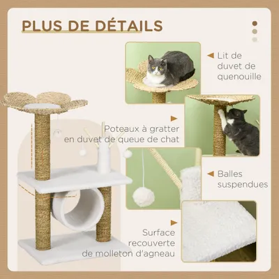 PawHut - arbre à chat style cosy chic fleur H.65 cm - blanc naturel