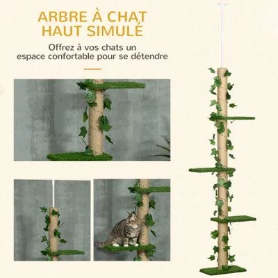 PawHut - arbre à chat poteau 4 niveaux H.202-242 cm - vert