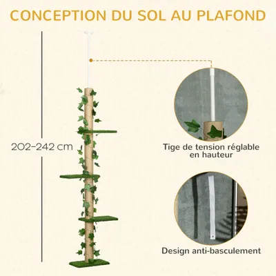 PawHut - arbre à chat poteau 4 niveaux H.202-242 cm - vert PawHut - arbre à chat poteau 4 niveaux H.202-242 cm - vert