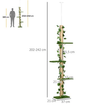 PawHut ? Arbre à chat poteau à griffer design réglable H.202- 242 cm