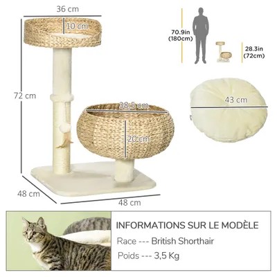 PawHut - arbre à chat multi-équipement H.72 cm - beige