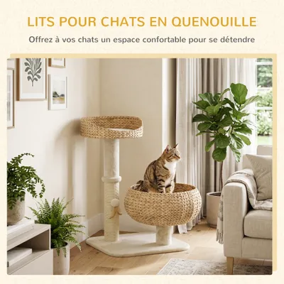 PawHut ? Arbre à chat griffoir 2 niv. H72 cm balle suspendue beige