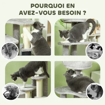 PawHut - arbre à chat multi-équipement H.87 cm - gris clair