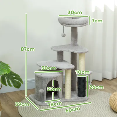PawHut - arbre à chat multi-équipement H.87 cm - gris clair
