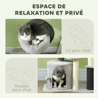 PawHut - arbre à chat multi-équipement H.87 cm - gris clair