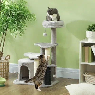 PawHut - arbre à chat multi-équipement H.87 cm - gris clair
