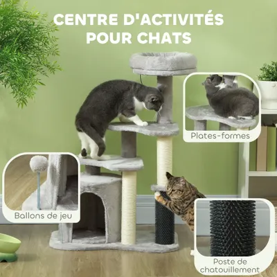 PawHut - arbre à chat multi-équipement H.87 cm - gris clair