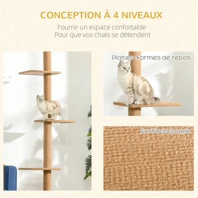 PawHut - arbre à chat poteau 4 niveaux H.228-260 cm - marron