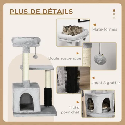 PawHut - arbre à chat multi-équipement H.80 cm - gris