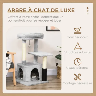 PawHut - arbre à chat multi-équipement H.80 cm - gris