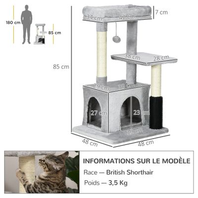 PawHut ? Arbre à chat griffoirs sisal naturel massant niche plateforme
