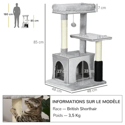 PawHut - arbre à chat multi-équipement H.80 cm - gris