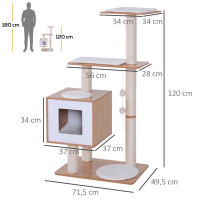 PawHut - arbre à chat multi-équipement H.120 cm - hêtre clair