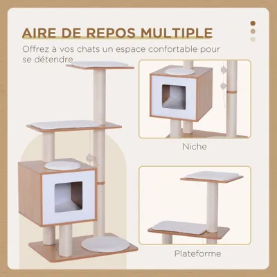 PawHut - arbre à chat multi-équipement H.120 cm - hêtre clair