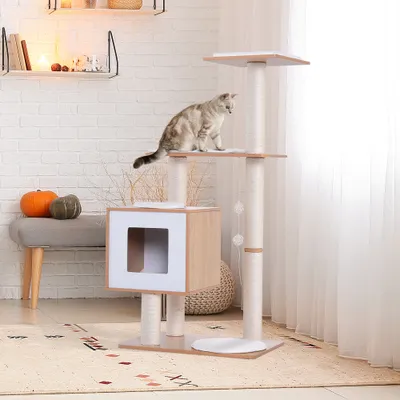 PawHut - arbre à chat multi-équipement H.120 cm - hêtre clair