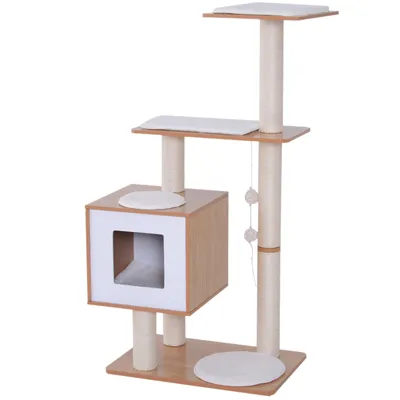 PawHut - arbre à chat multi-équipement H.120 cm - hêtre clair