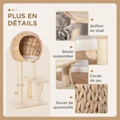 PawHut - arbre à chat multi-équipement H.100 cm - beige