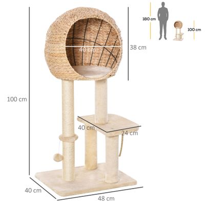 PawHut - arbre à chat multi-équipement H.100 cm - beige