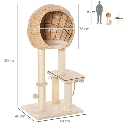 PawHut - arbre à chat multi-équipement H.100 cm - beige