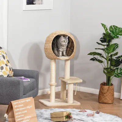 PawHut - arbre à chat multi-équipement H.100 cm - beige