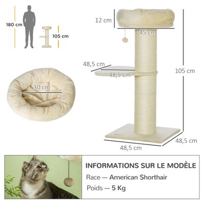 PawHut ? Arbre à chat griffoir plateforme panier observation jeu boule
