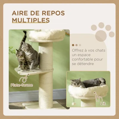 PawHut - arbre à chat multi-équipement H.105 cm - beige PawHut - arbre à chat multi-équipement H.105 cm - beige