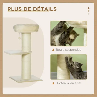 PawHut - arbre à chat multi-équipement H.105 cm - beige PawHut - arbre à chat multi-équipement H.105 cm - beige