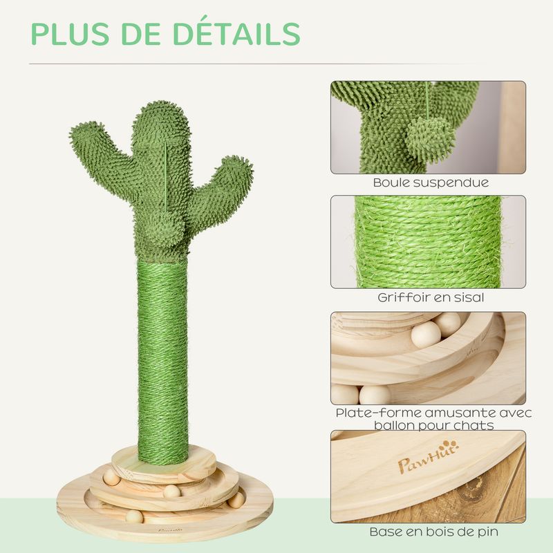 PawHut - griffoir chat design cactus H.60 cm - vert