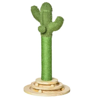 PawHut ? Griffoir chat design cactus jouets bois de pin sisal vert