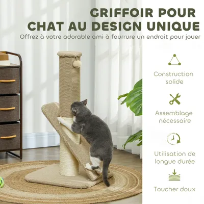 PawHut - poteau à griffer H.84 cm patchwork grain d'ananas - beige