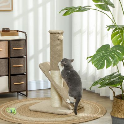 PawHut - poteau à griffer H.84 cm patchwork grain d'ananas - beige
