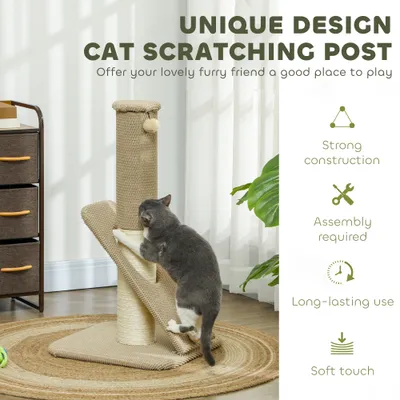 PawHut - poteau à griffer H.84 cm patchwork grain d'ananas - beige