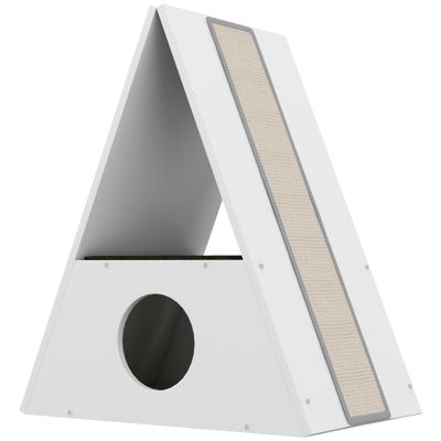 PawHut - niche chat design triangulaire H. 69 cm - blanc