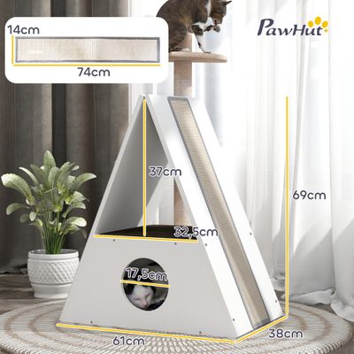 PawHut - Niche chat design - 2 tapis, 2 grattoirs sisal - blanc beige