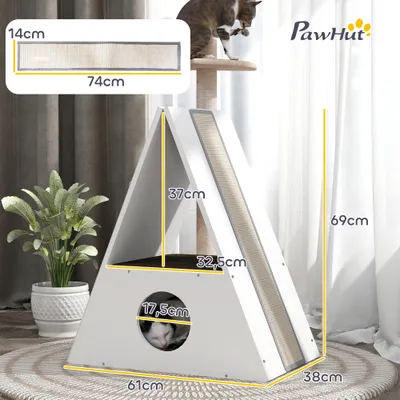PawHut - niche chat design triangulaire H. 69 cm - blanc PawHut - niche chat design triangulaire H. 69 cm - blanc