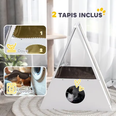 PawHut - niche chat design triangulaire H. 69 cm - blanc