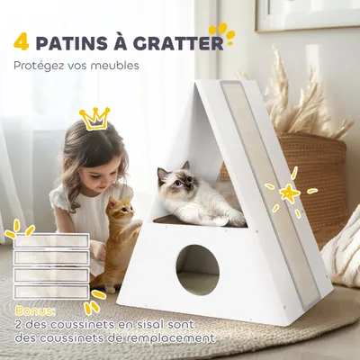 PawHut - niche chat design triangulaire H. 69 cm - blanc