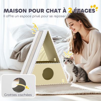 PawHut - Niche chat design - 2 tapis, 2 grattoirs sisal - blanc beige